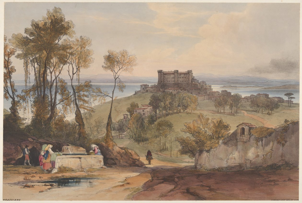 Bracciano Näkymät Roomaan ja sen ympäristöön, levy 2, 1841. tekijältä Edward Lear