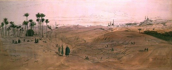 Kairo (kynä ja muste ja akvarelli paperille) tekijältä Edward Lear
