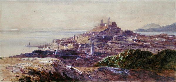Cannes (akvarelli paperille) tekijältä Edward Lear