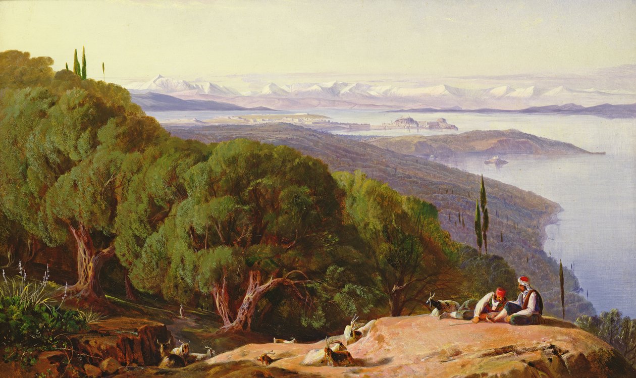 Korfu Gastourin kukkulalta, 1857-58 tekijältä Edward Lear