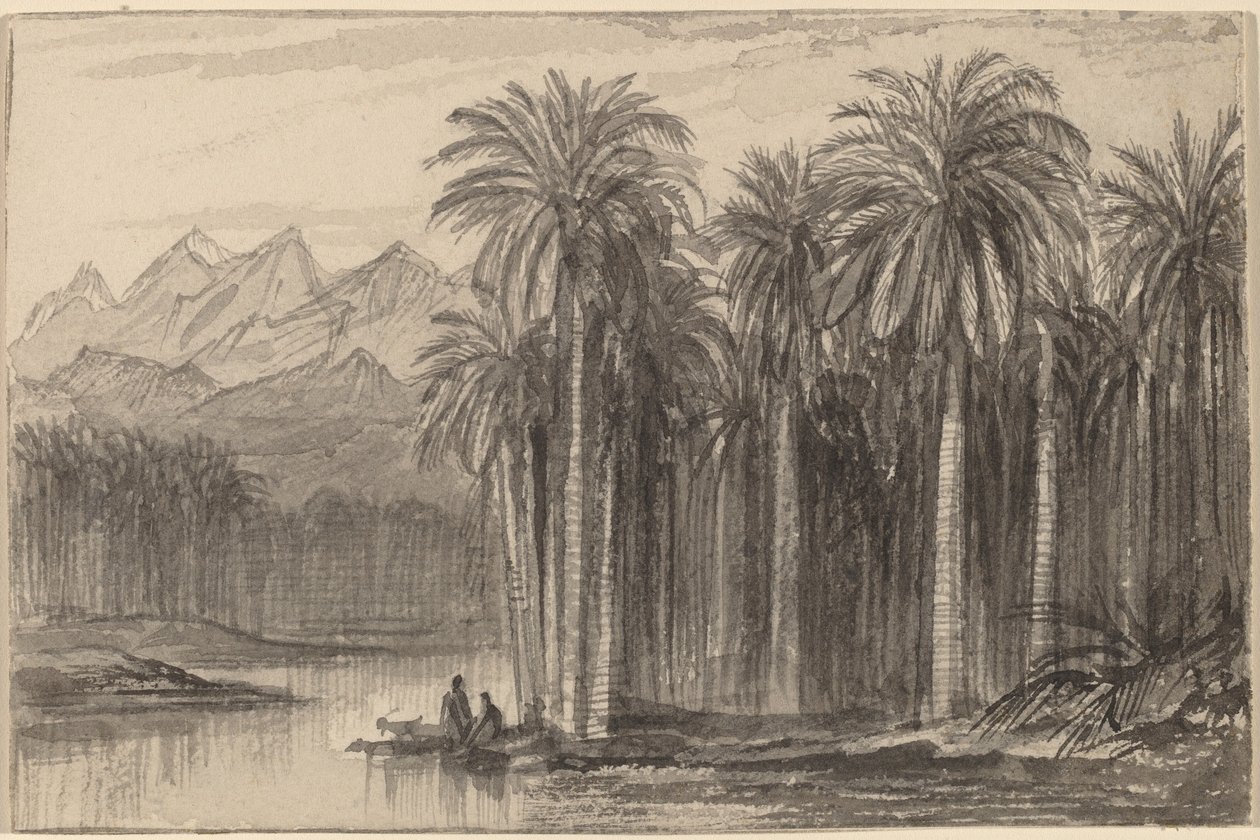 Figuurit lähtevät kanooteissa Palm Grove Wady Feiranista, 18841885. tekijältä Edward Lear