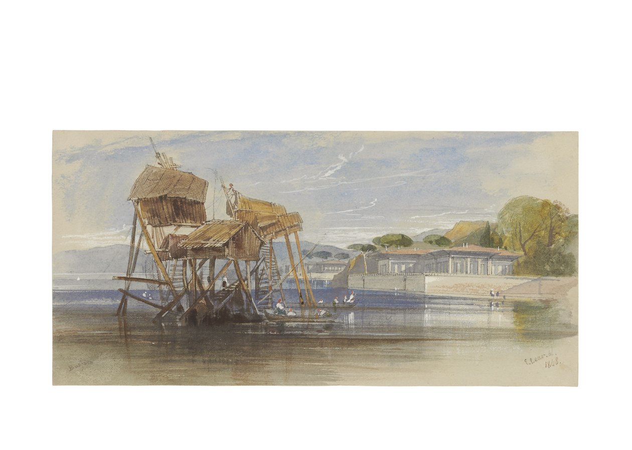 Kalastajien talot Bosporinsalmella, 1848 tekijältä Edward Lear