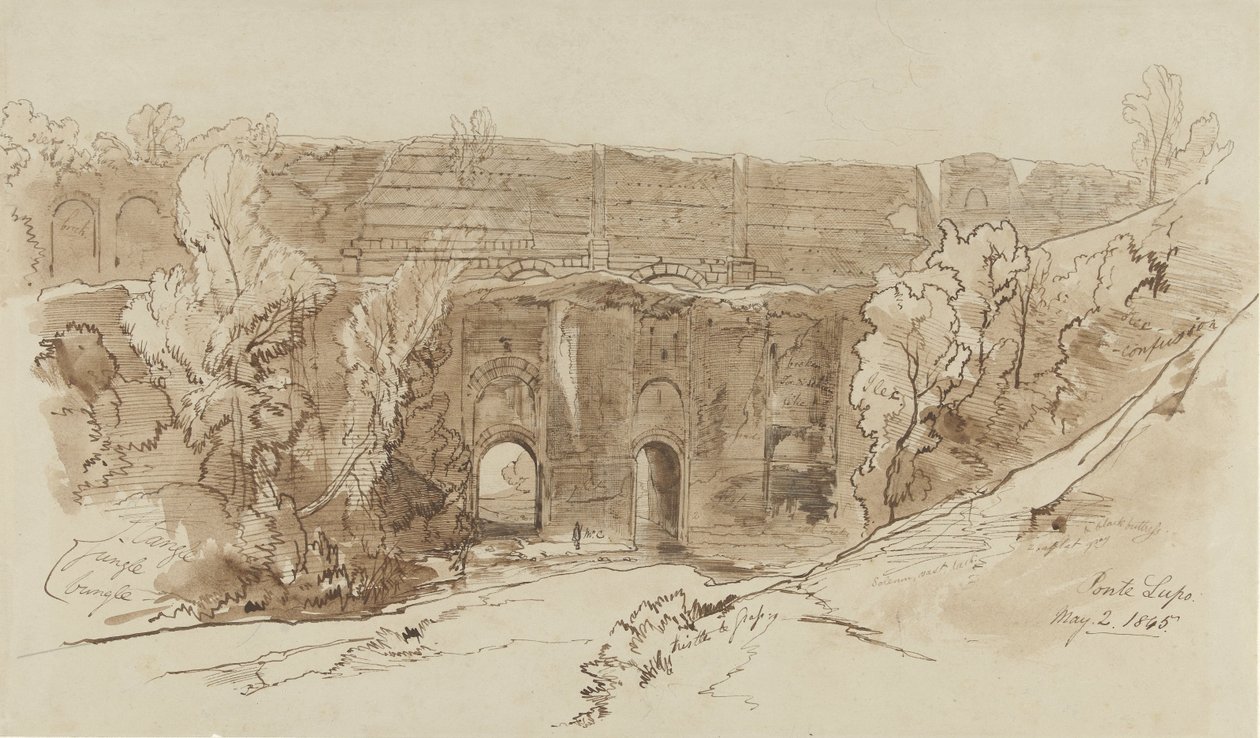 Näkymä Ponte Lupolle (lähellä Tivolia) tekijältä Edward Lear