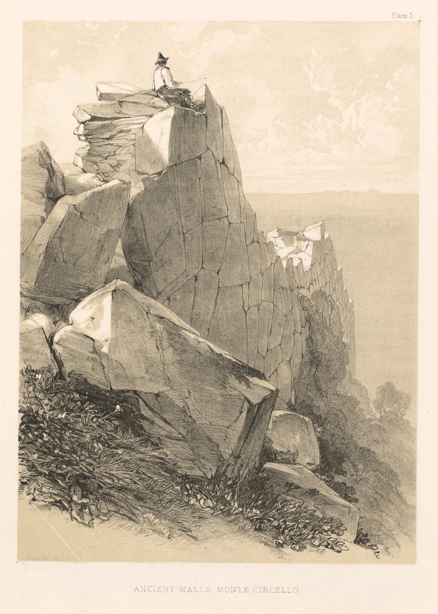Kuvitettu retki Italiassa voi. II: Muinaiset muurit, Monte Circello, 1846. tekijältä Edward Lear