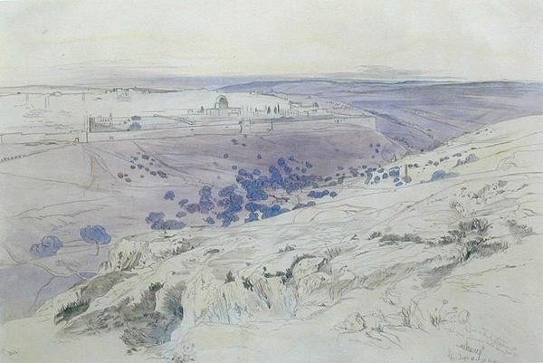 Jerusalem, 24.-28.4.1858 (kynä, muste ja akvarelli paperille) tekijältä Edward Lear