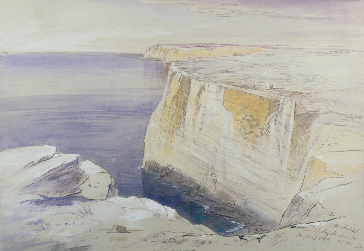 Malta, lähellä St. Angelo Hal Faria tekijältä Edward Lear