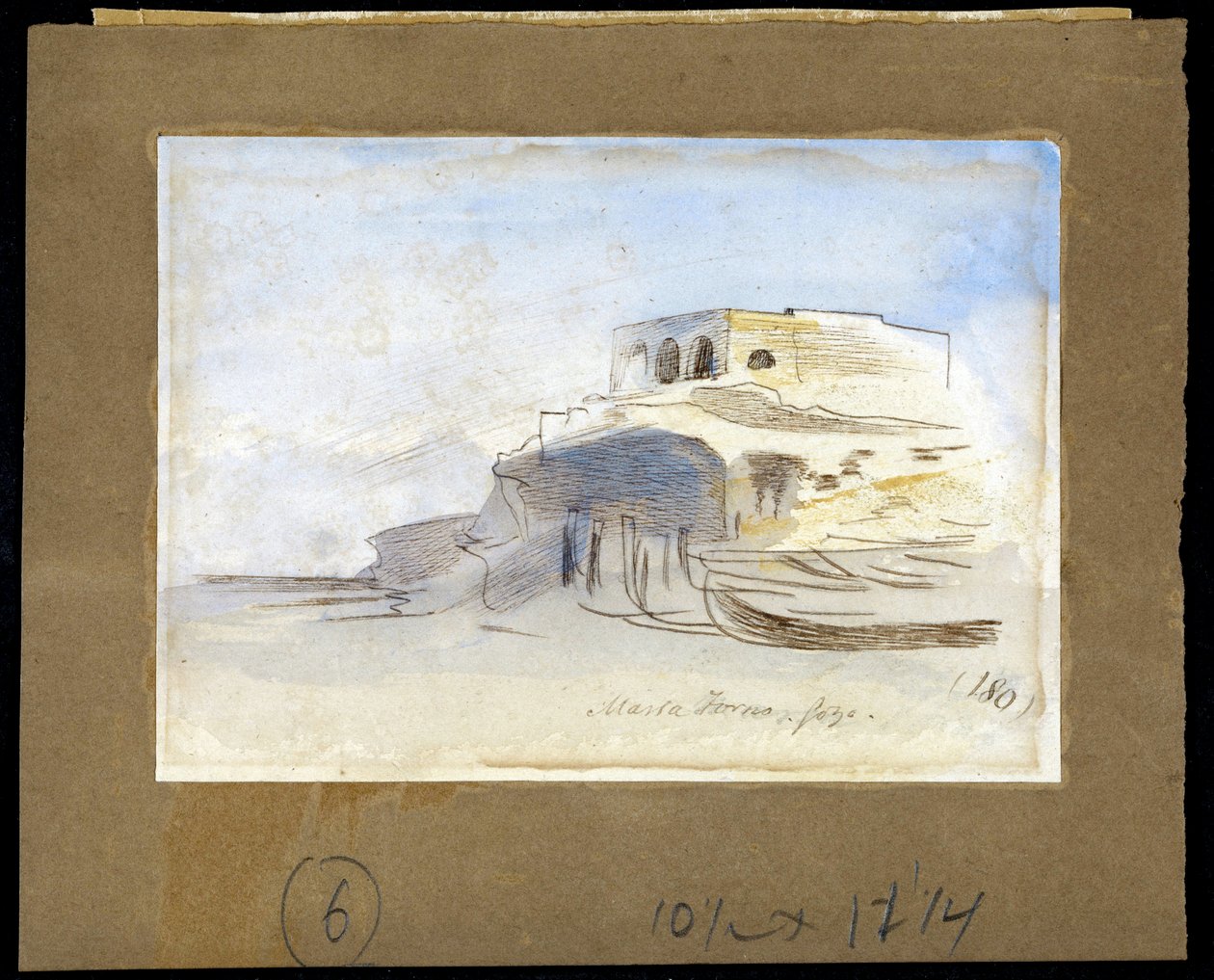 Massa Forno, Gozon saarella (Ghawdex), Maltan saaristo (Massa Forno, Gozo, Malta) - Edward Learin (1812-1888) maalaus, akvarelli paperille (9,4x13,5 cm) tekijältä Edward Lear