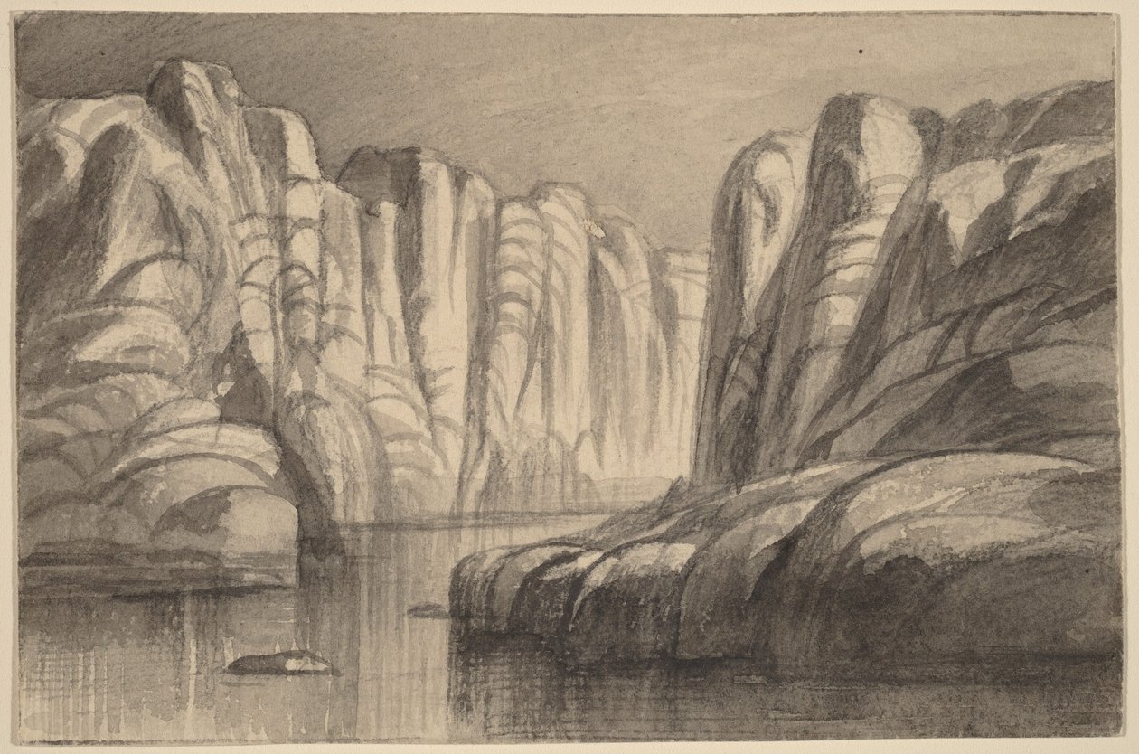 Kallioalueen läpi mutkitteleva joki (Philae, Egypti) tekijältä Edward Lear