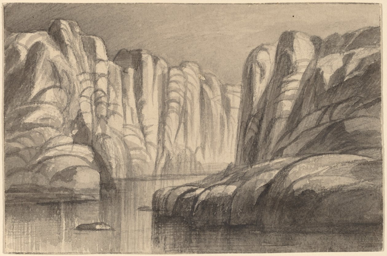 Joki kiemurtelee kalliomuodostelman läpi Philae, Egypti, 18841885. tekijältä Edward Lear