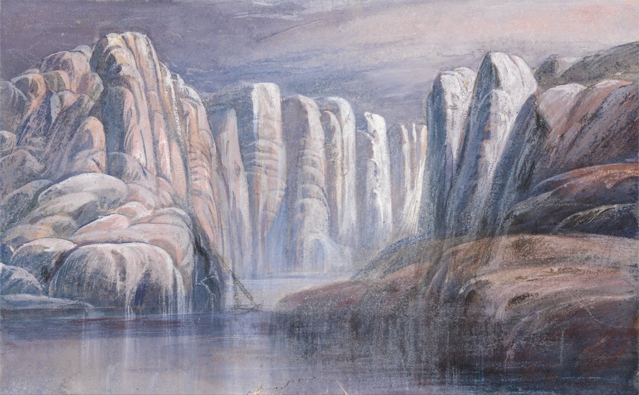 Joen sola, karujen kalliojyrkänteiden välissä. tekijältä Edward Lear