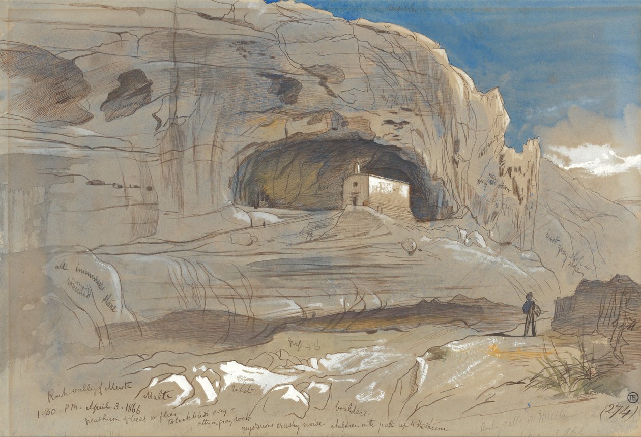 Mosta Rocky Valley, Malta, 13.30 (3. huhtikuuta 1866). tekijältä Edward Lear