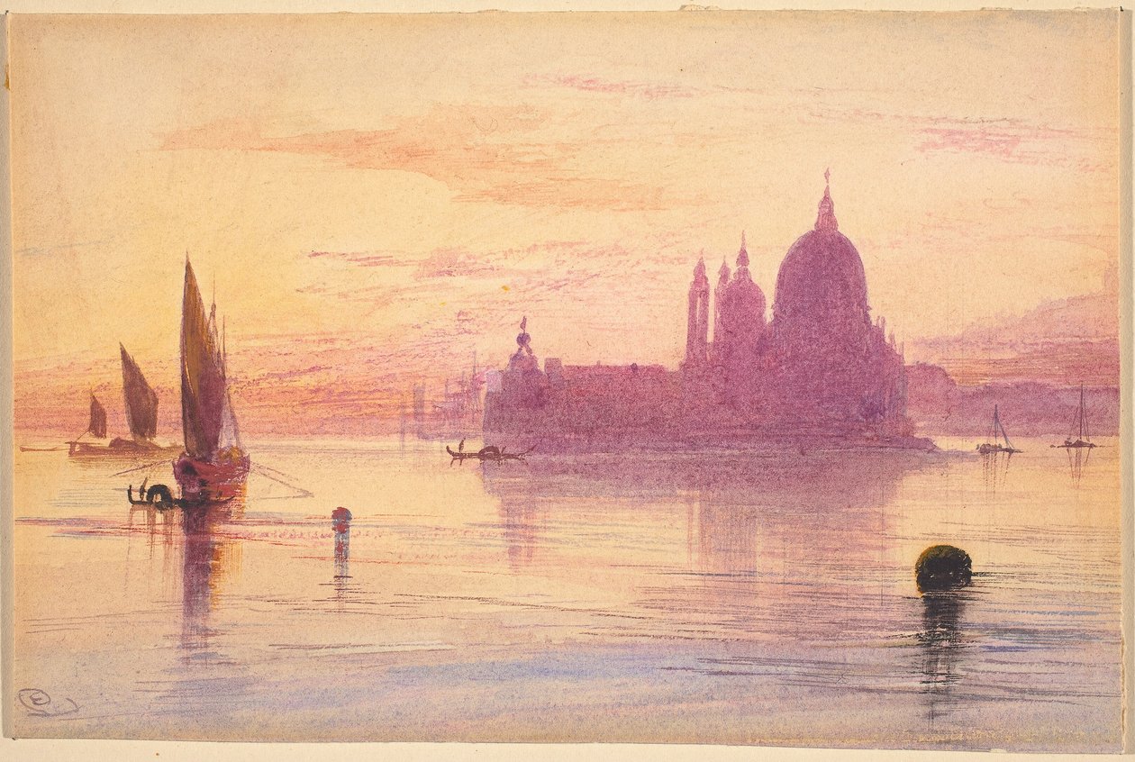 Santa Maria della Salute, Venetsia, auringonlaskun aikaan tekijältä Edward Lear