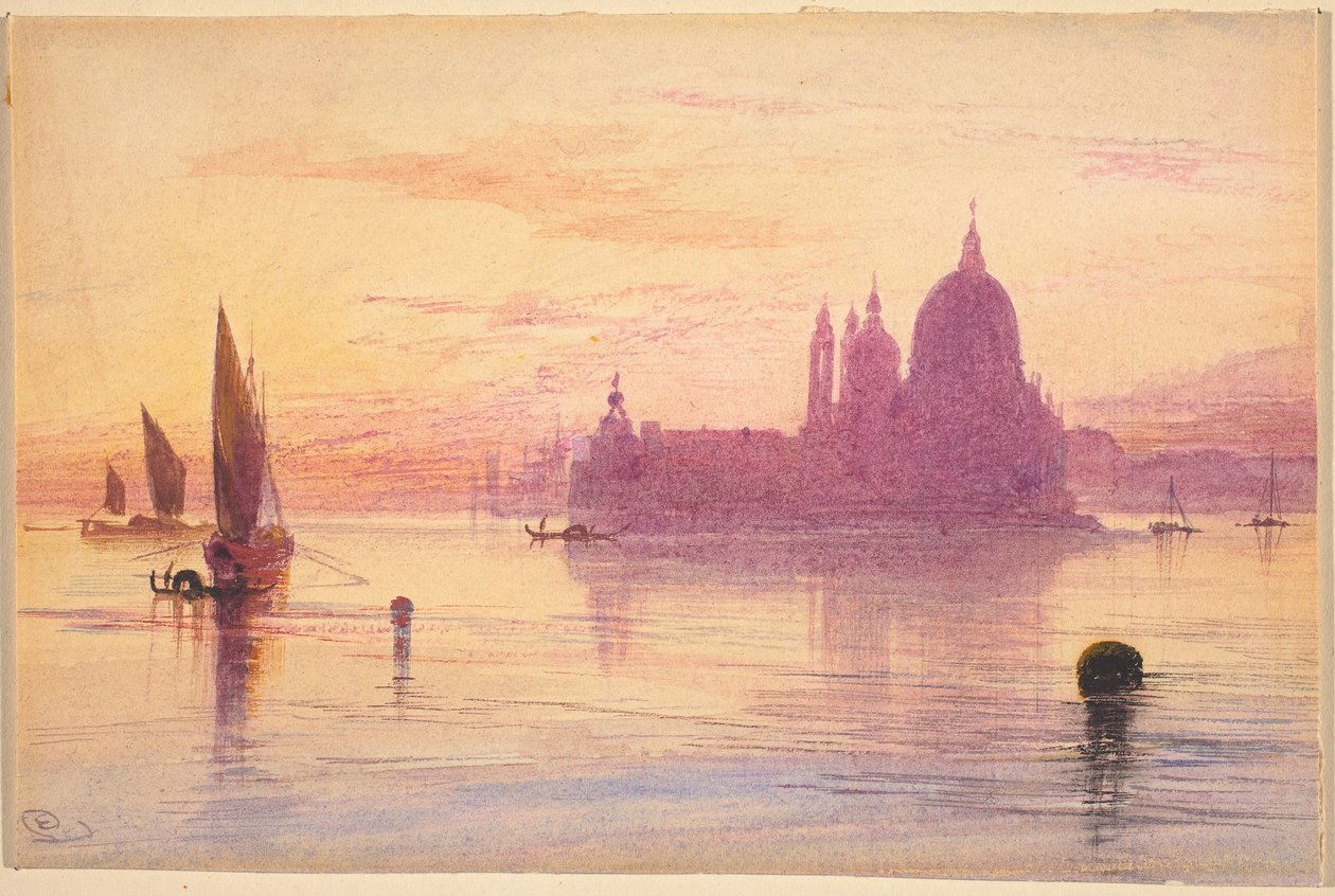 Santa Maria della Salute, Venetsia, auringonlaskun aikaan tekijältä Edward Lear