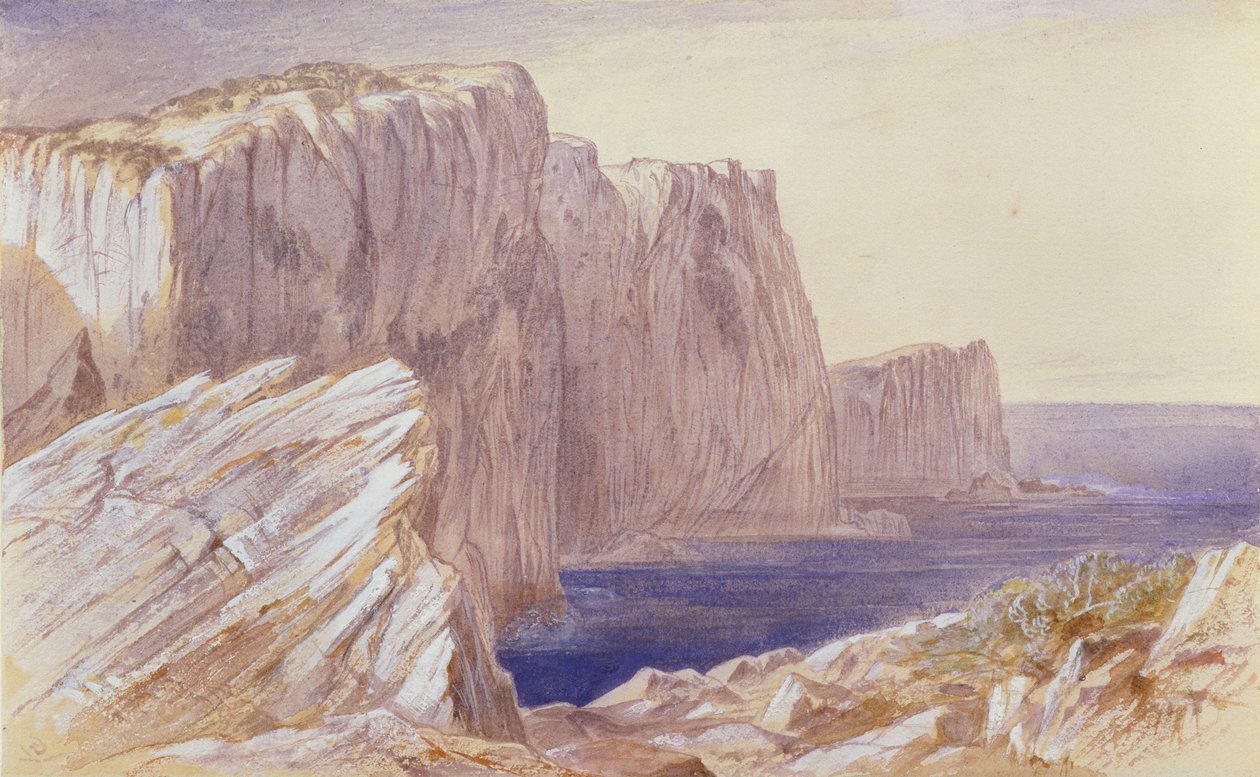 Sapphos Leap (Leucatas) Lefkas (wc kynällä korotettu valkoisella paperille) tekijältä Edward Lear