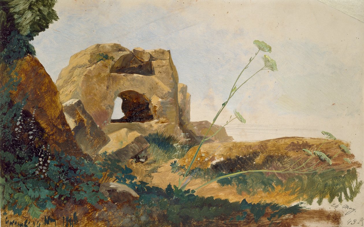Kivien ja lehtien tutkimus, Agrigento Girgenti, Sisilia, 1847 tekijältä Edward Lear