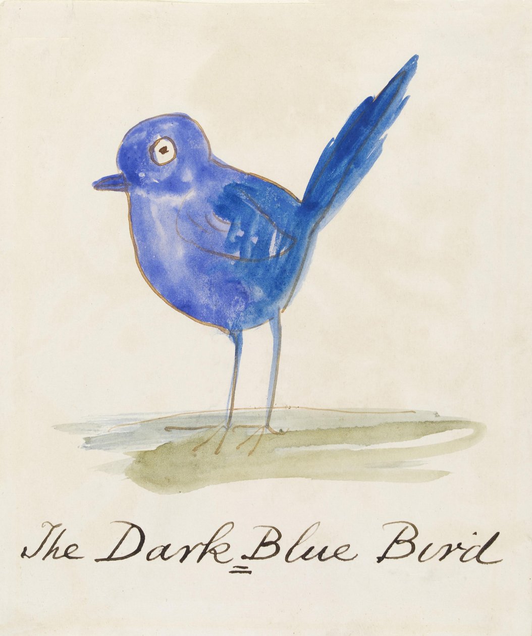 Tummansininen lintu, sarjasta Sixteen Drawings of Comic Birds (kynä & muste wc paperilla) tekijältä Edward Lear