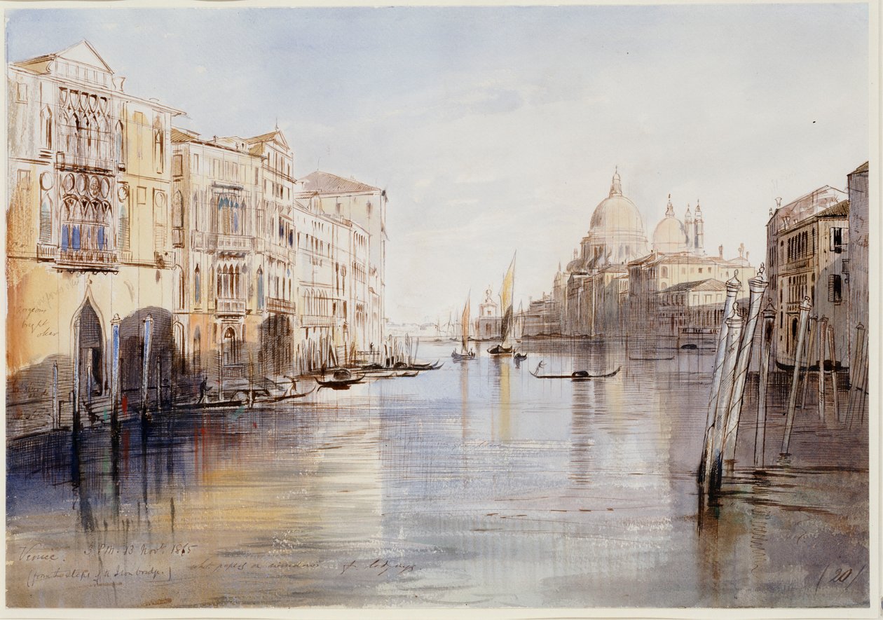 Grand Canal, Santa Maria Della Salute, Venetsia, Italia, 1865 tekijältä Edward Lear
