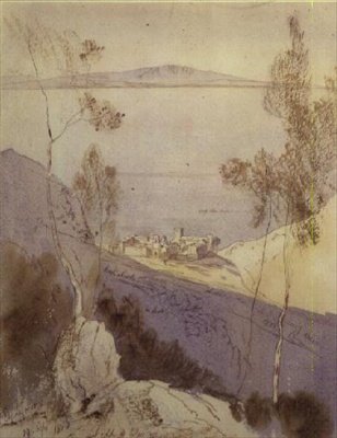 Ang Monasteryo ng Esphigmenou (watercolor)finn tekijältä Edward Lear