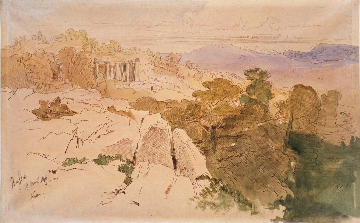 Apollon temppeli Bassaessa, Kreikassa, 1849 tekijältä Edward Lear