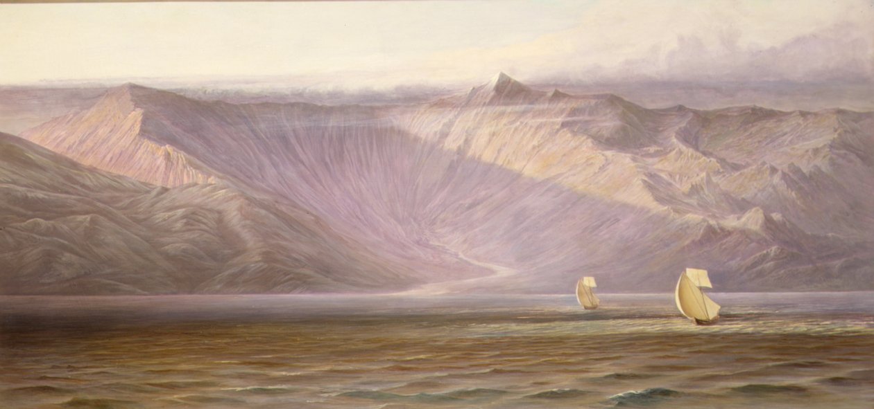Suuret Akrokeraunian muurit, Albanian rannikko (öljy kankaalle) tekijältä Edward Lear