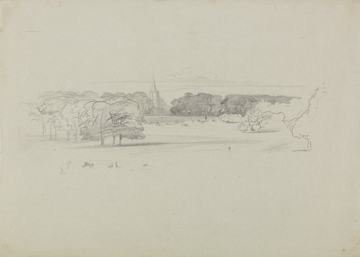 Näkymä niityn yli kirkkoon tekijältä Edward Lear