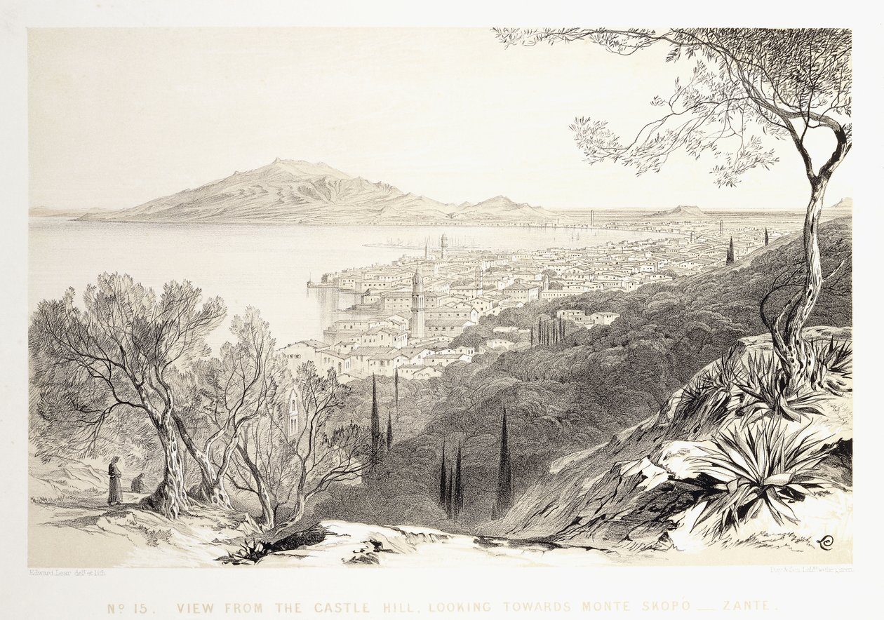 Näkymä linnakukkulasta kohti Monte Skopoa, Zante, 1863 tekijältä Edward Lear