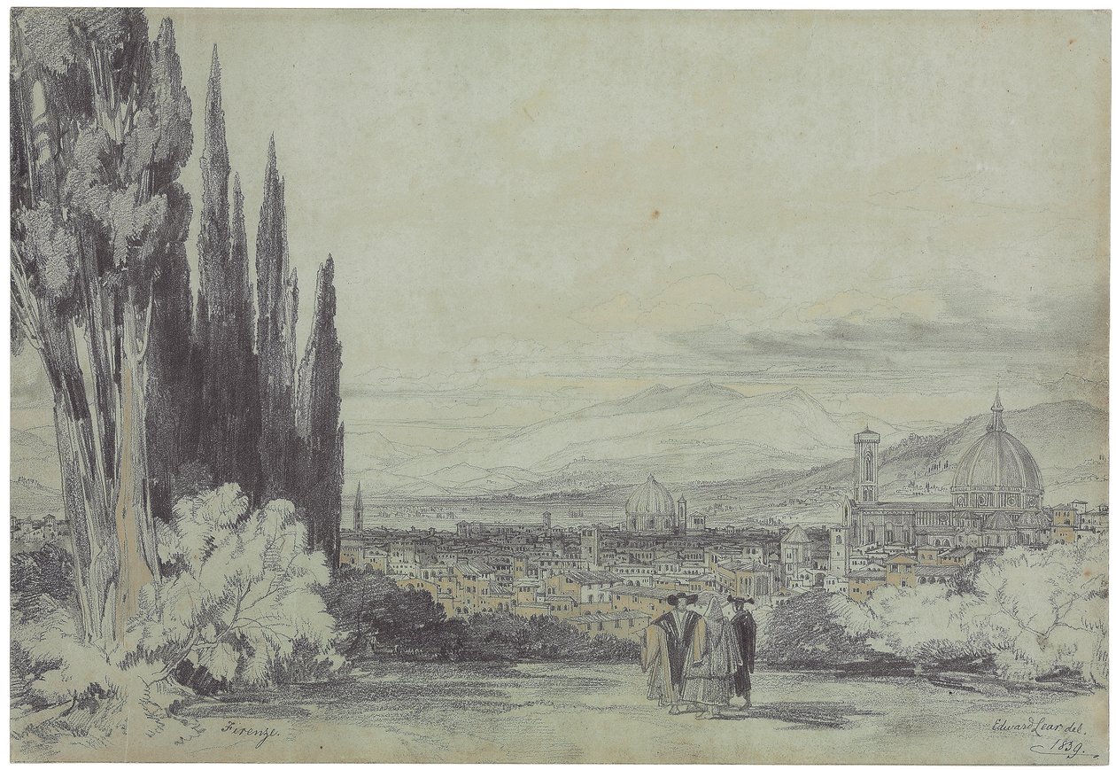 Näkymä Firenzestä ja Duomo kaukaa, 1839 tekijältä Edward Lear