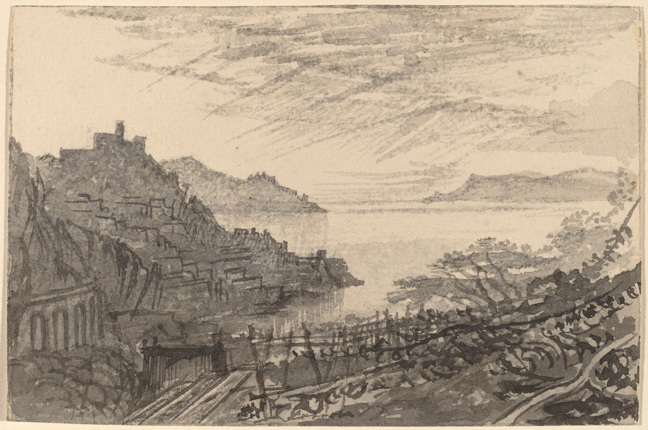 Näkymä lahdelle kukkulan rinteeltä (Amalfi) tekijältä Edward Lear