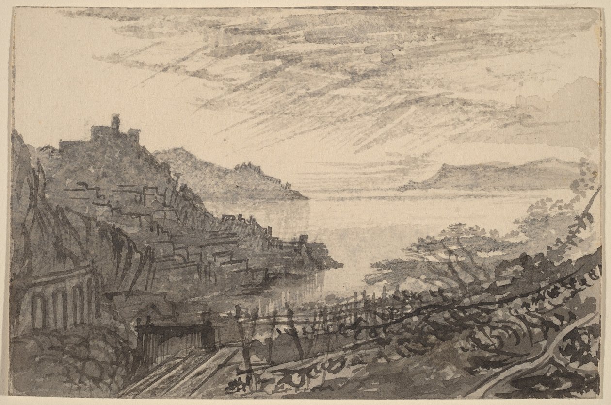 Näkymä lahdelle kukkulan rinteeltä (Amalfi) tekijältä Edward Lear