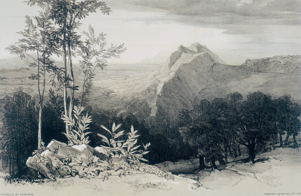 Näkymät Roomassa ja sen ympäristössä: Civitella di Subiaco tekijältä Edward Lear