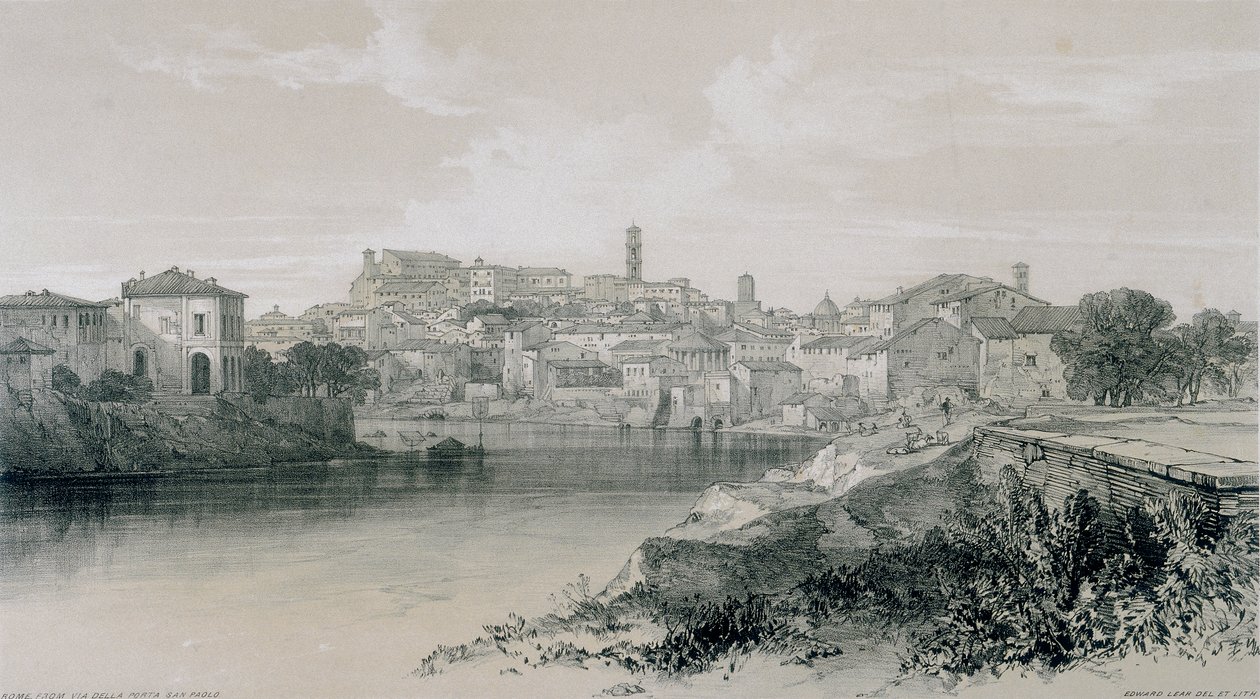 Näkymät Roomassa ja sen ympäristössä: Rooma Porta San Paolo -kadulta tekijältä Edward Lear