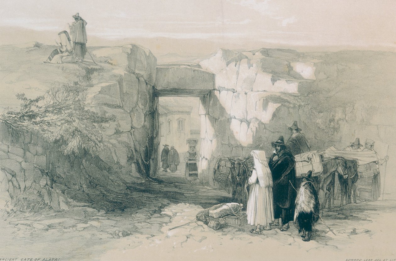 Näkymiä Roomassa ja sen ympäristössä: Alatrin muinainen kyklooppiportti tekijältä Edward Lear