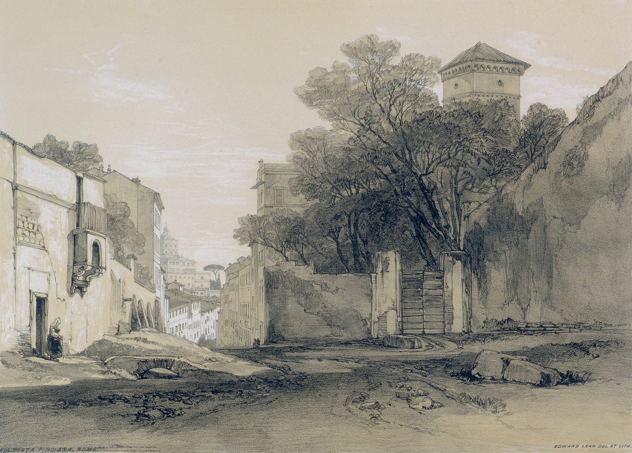 Näkymät Roomassa ja sen ympäristössä: Via Porta Pinciana Roomassa tekijältä Edward Lear