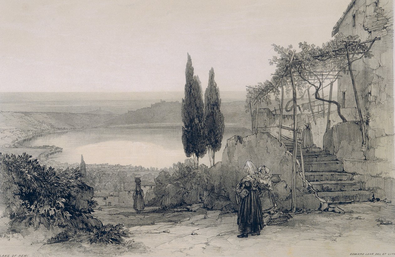 Näkymät Roomassa ja sen ympäristössä: Nemi-järvi tekijältä Edward Lear