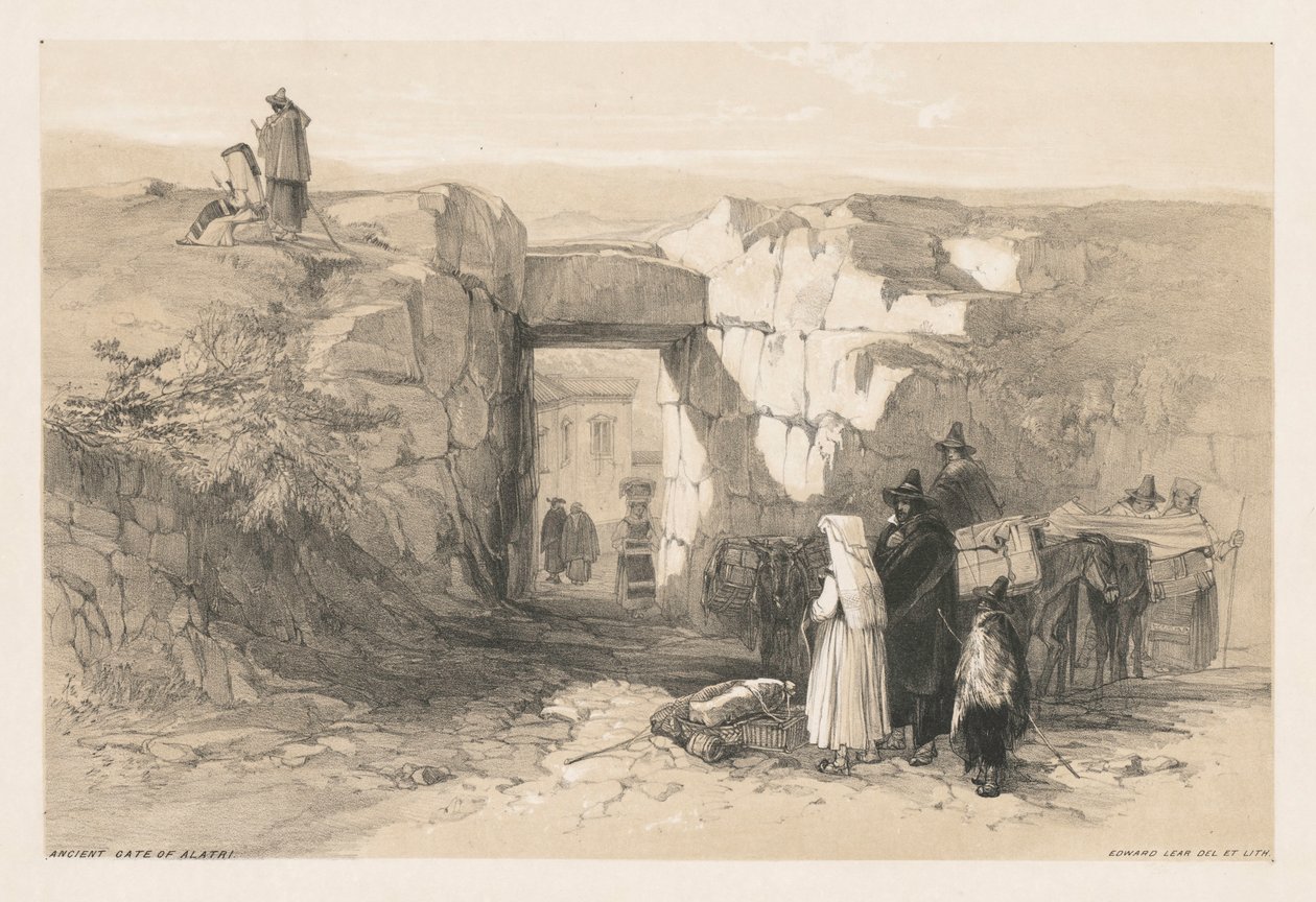 Näkymiä Roomaan ja sen ympäristöön: Alatrin muinainen portti, 1841. tekijältä Edward Lear