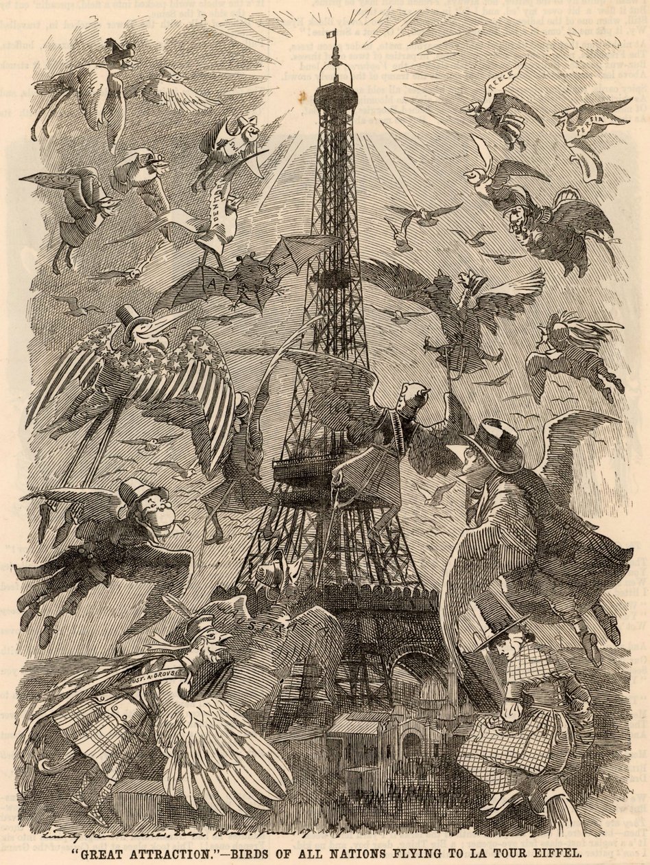 Kaikkien kansakuntien linnut lentävät Eiffel-tornille tekijältä Edward Linley Sambourne
