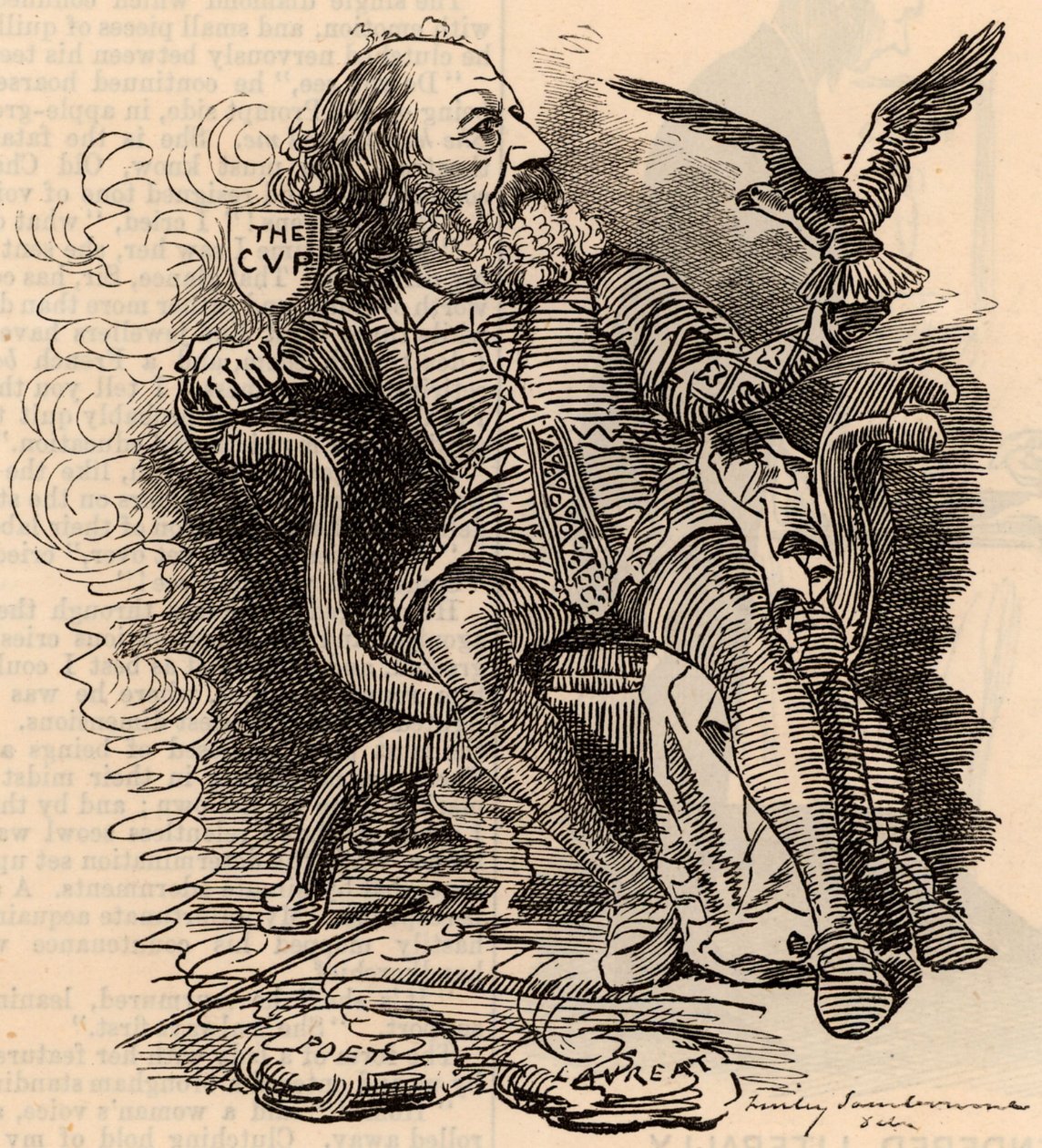 Sarjakuva Alfred Tennysonista (1809-1893) englantilaisesta runoilijasta tekijältä Edward Linley Sambourne