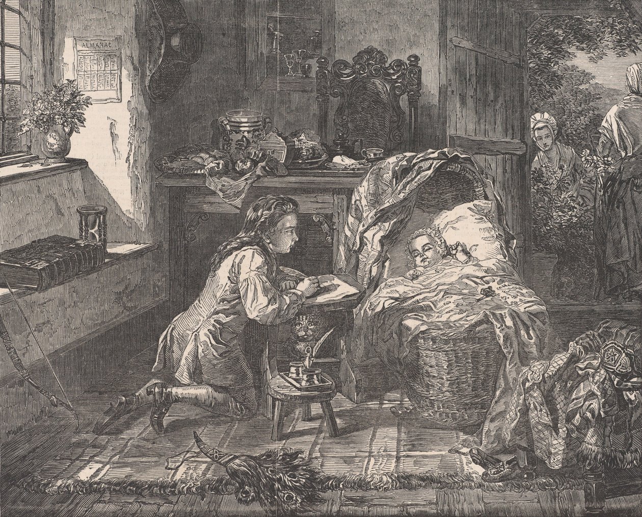 Benjamin Westin ensimmäinen pyrkimys taiteeseen, Illustrated London News, 12. toukokuuta 1849. tekijältä Edward Matthew Ward