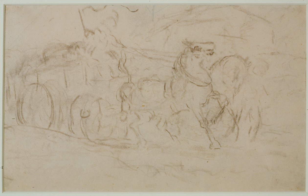 Hevonen ja kärryt (nro 9), c. 1880-luku (grafiitti paperille) tekijältä Edward Mitchell Bannister