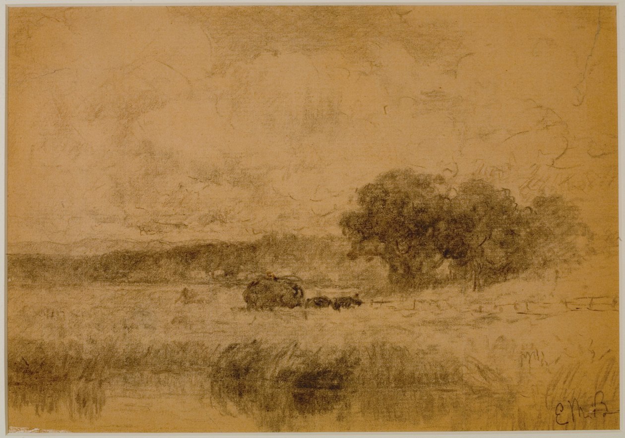 Maisema, metsä (#13) c. 1880 (grafiitti paperille) tekijältä Edward Mitchell Bannister