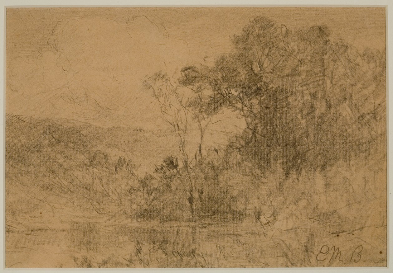 Maisema, metsä (#36) c. 1880-luku (grafiitti paperille) tekijältä Edward Mitchell Bannister