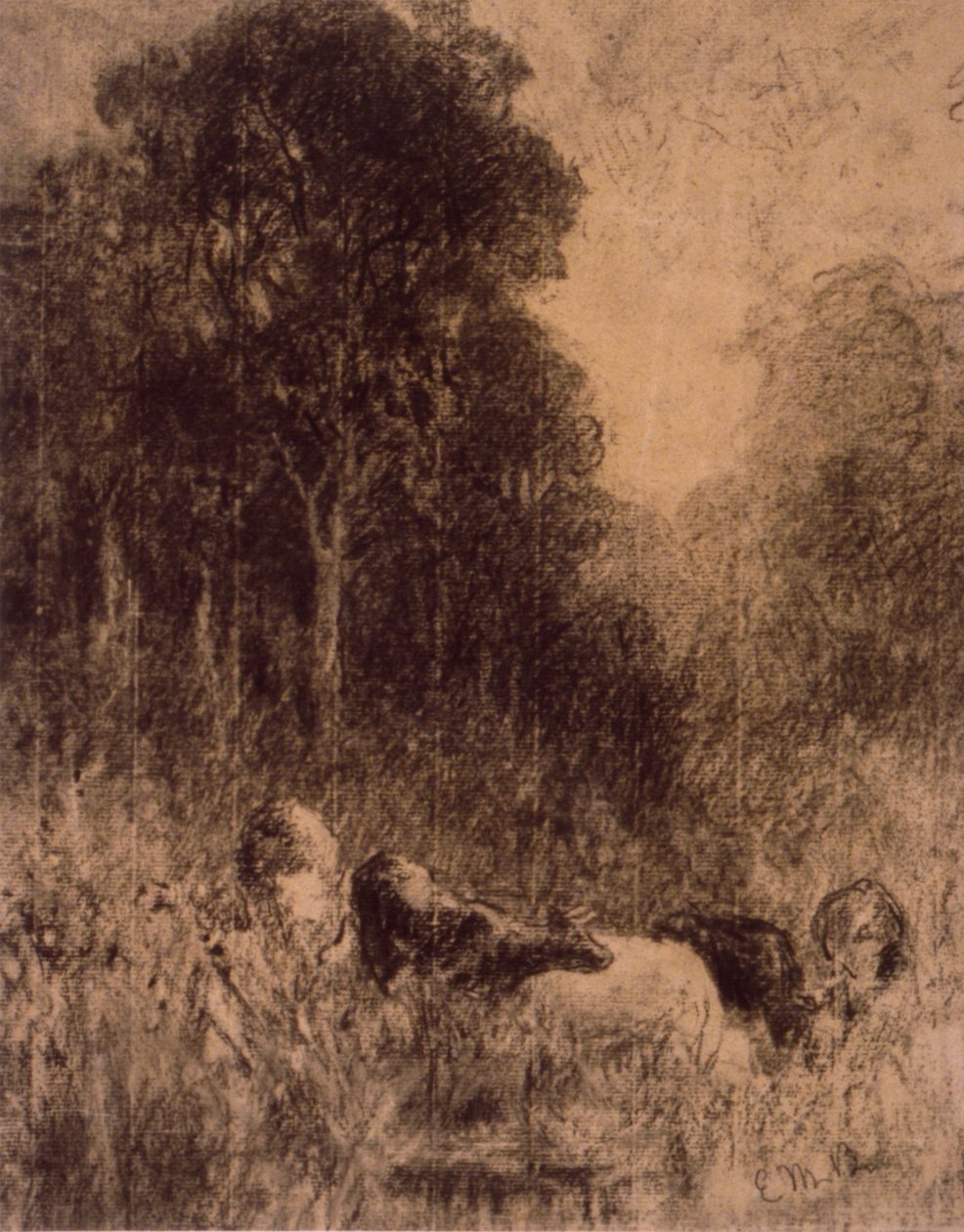 Maisema ja lehmiä etualalla tekijältä Edward Mitchell Bannister
