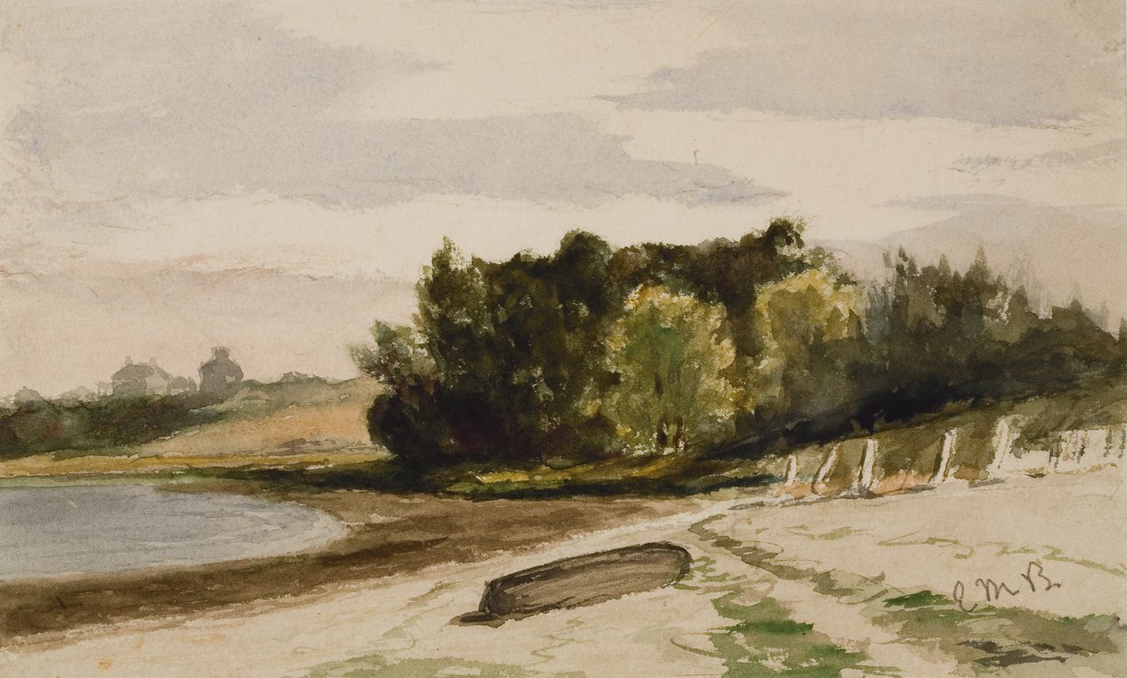 Maisema Log on the Beachin kanssa (#40), c. 1880 (akvarelli paperille) tekijältä Edward Mitchell Bannister