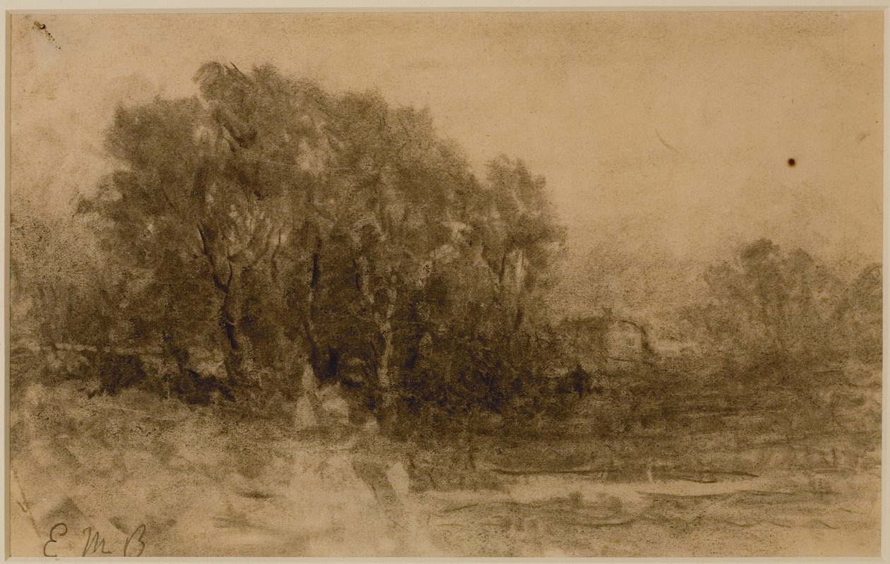 Maisema metsän kanssa, c. 1880-luku (grafiitti paperille) tekijältä Edward Mitchell Bannister