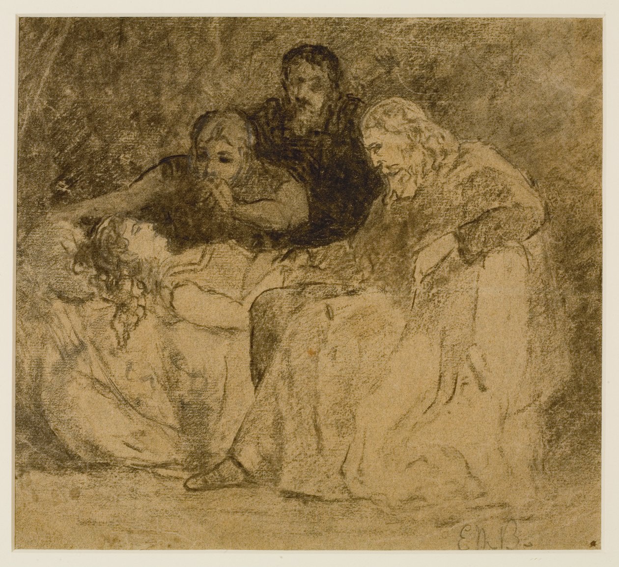 Kolme hahmoa, Naiset sängyssä (#66), n. 1880-luku (grafiitti paperille) tekijältä Edward Mitchell Bannister