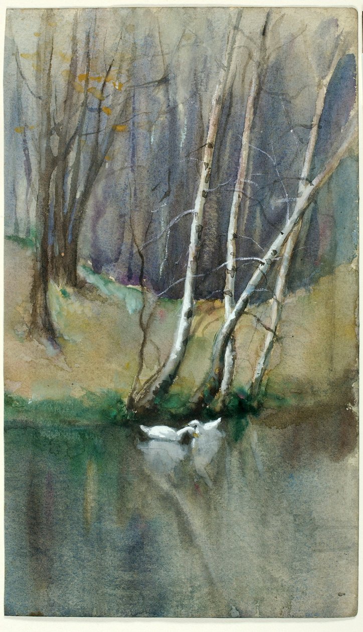 Nimetön (puukohtaus, jossa koivuja ja ankkoja) tekijältä Edward Mitchell Bannister