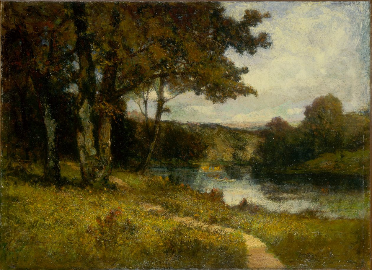 Nimetön (maisema, puita joen lähellä) tekijältä Edward Mitchell Bannister