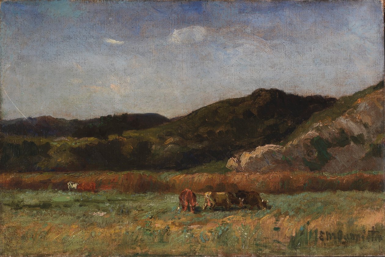Nimetön (maisema, jossa lehmät laiduntavat, kukkulat) tekijältä Edward Mitchell Bannister