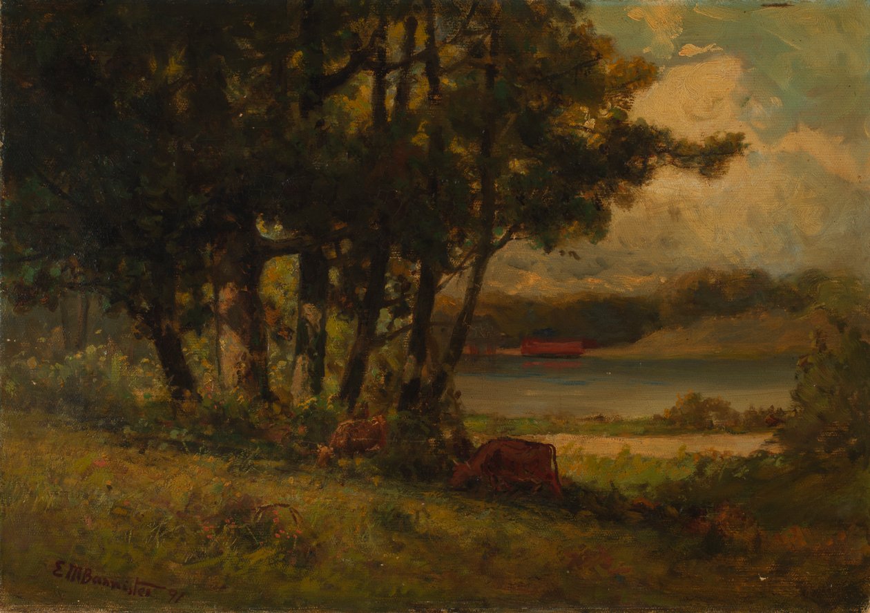 Nimetön (maisema, jossa lehmät laiduntavat joen lähellä) tekijältä Edward Mitchell Bannister