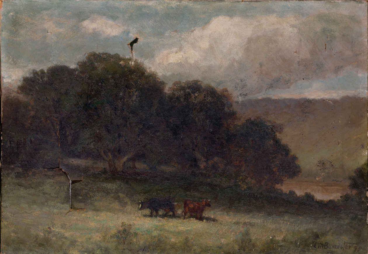 Nimetön (maisema, jossa puita ja kaksi lehmää niityllä) tekijältä Edward Mitchell Bannister